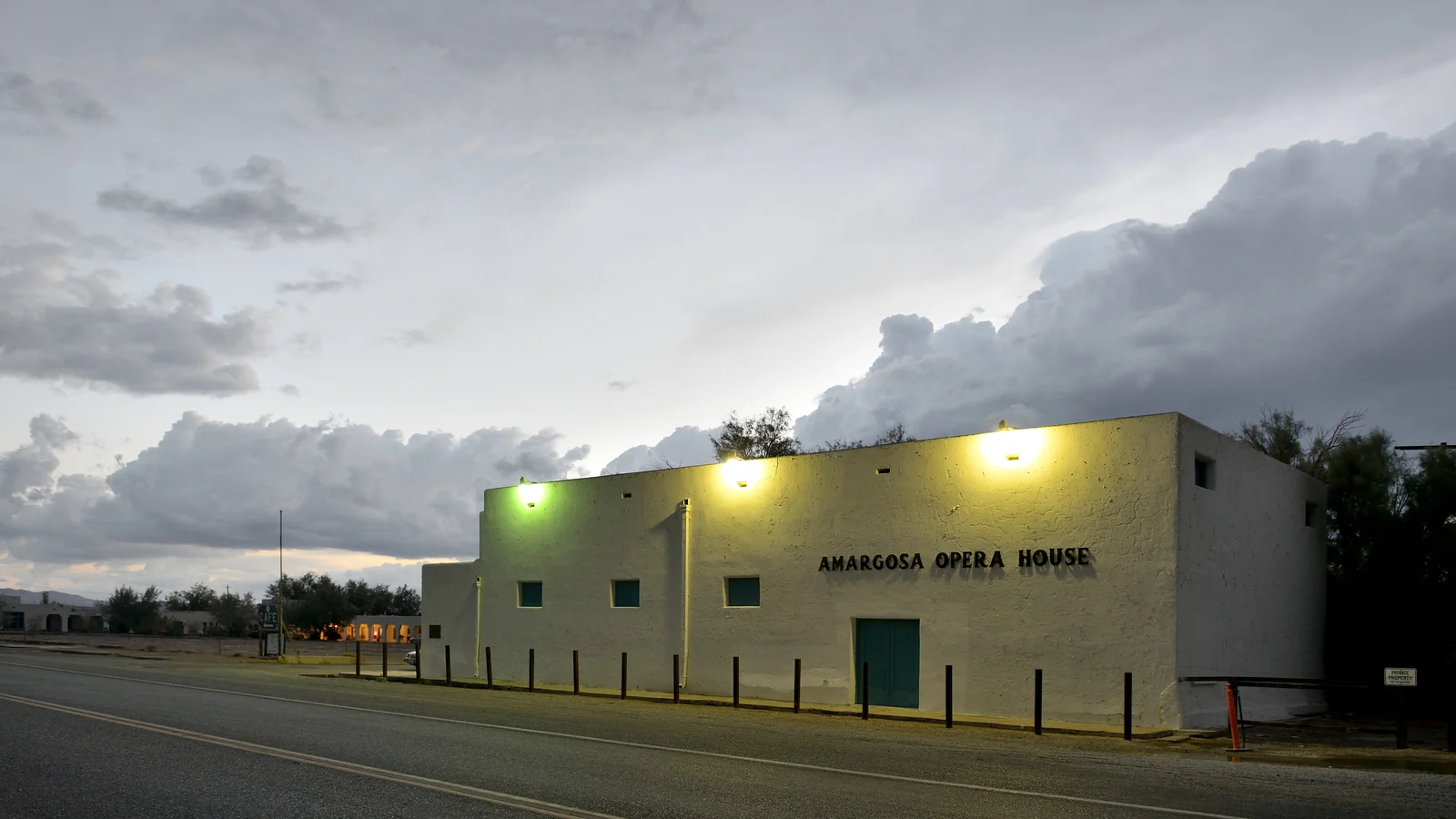 Lost Highway ending explained: the Amargosa Opera House and Hotel in Death Valley Junction at dusk, the real location used as the Lost Highway Hotel